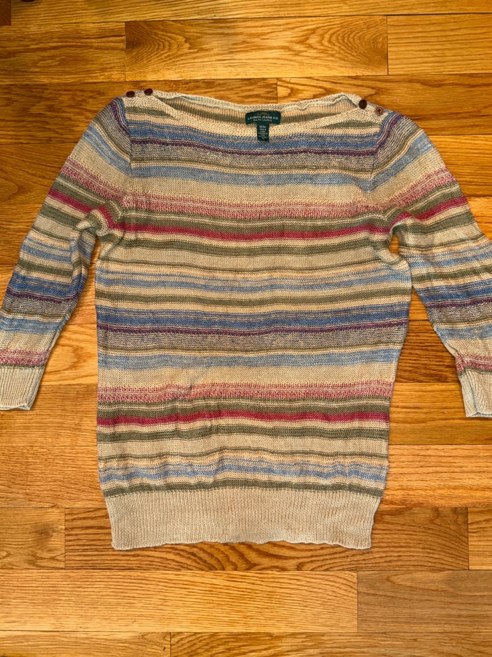 Ralph Lauren Striped Boatneck Lightweight Sweater in Blue, Pink, Green & Cream